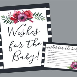 Wensen voor de babykaarten en teken. Babyshowerspel. Rode & paarse aquarel bloemen klaprozen Instant Digitale Download Kate Poppy Collection