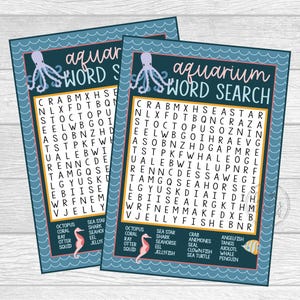 Aquarium Word Search Game. Printable Word Search Game for Ocean Animal, Under the Sea. Instant Digital Download.