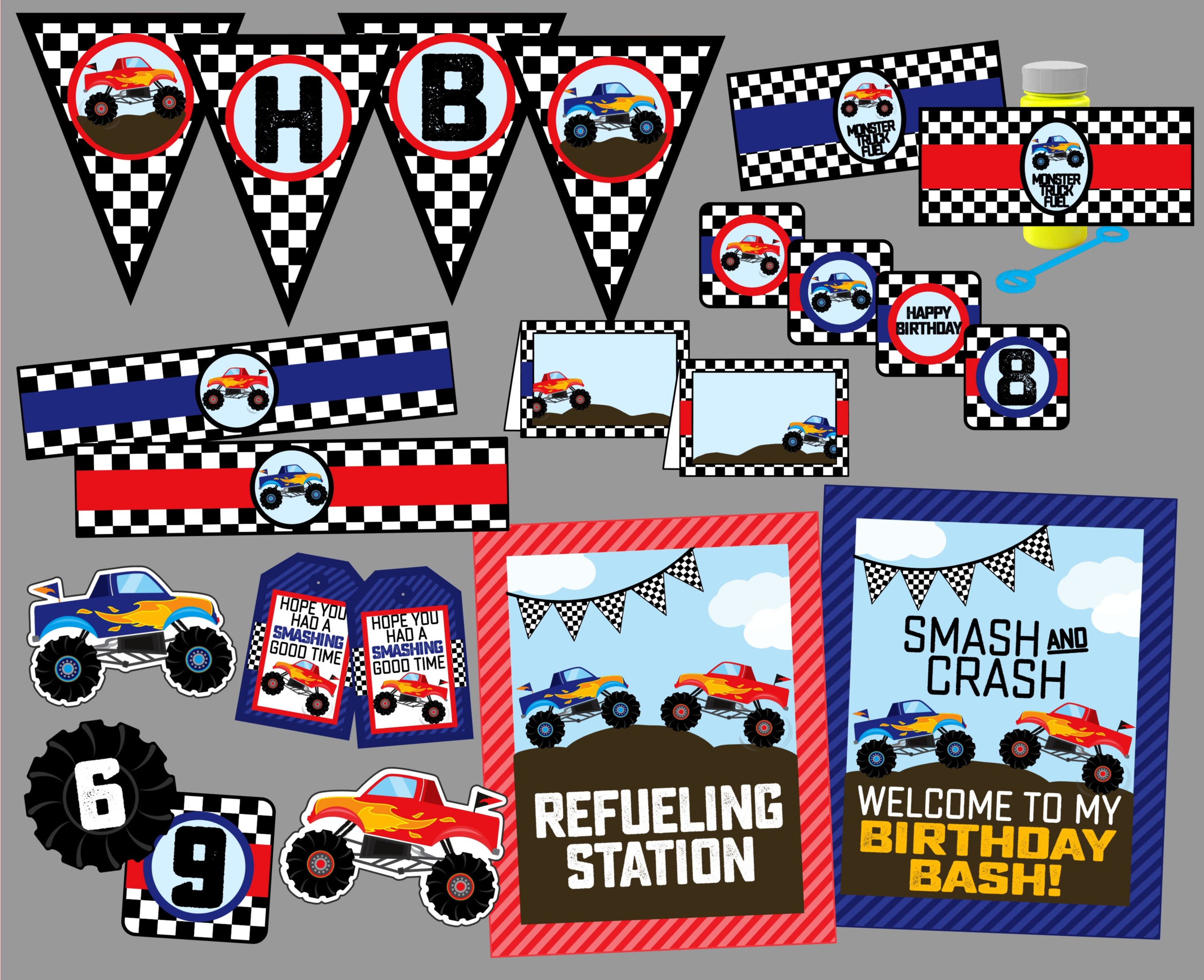 Smash Crash Truck Bash Birthday Backdrop For Boys - Lofaris