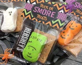 Printable Trick Or S'more Treats! Halloween Treat Tags and Bags Toppers for Halloween S'mores. Instant Digital Download.