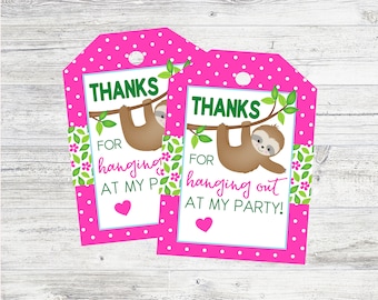 Sloth Party Favor Tags. Thanks For Hanging Out At My Party.  Printable Instant Digital Download Favor Tags for Sloth Party.
