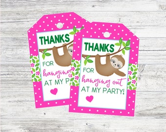 Sloth Party Favor Tags. Thanks For Hanging Out At My Party.  Printable Instant Digital Download Favor Tags for Sloth Party.
