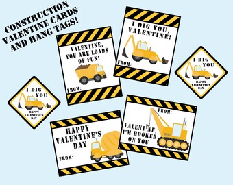 Construction Valentine Cards and Hang Tags. I Dig You Valentine. Instant Digital Download. Perfect for Class Valentine's Day Cards