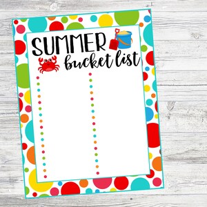 Printable Summer Bucket List. Instant Digital Download. Summer Activity List, Summer To Do List, Family Bucket List.
