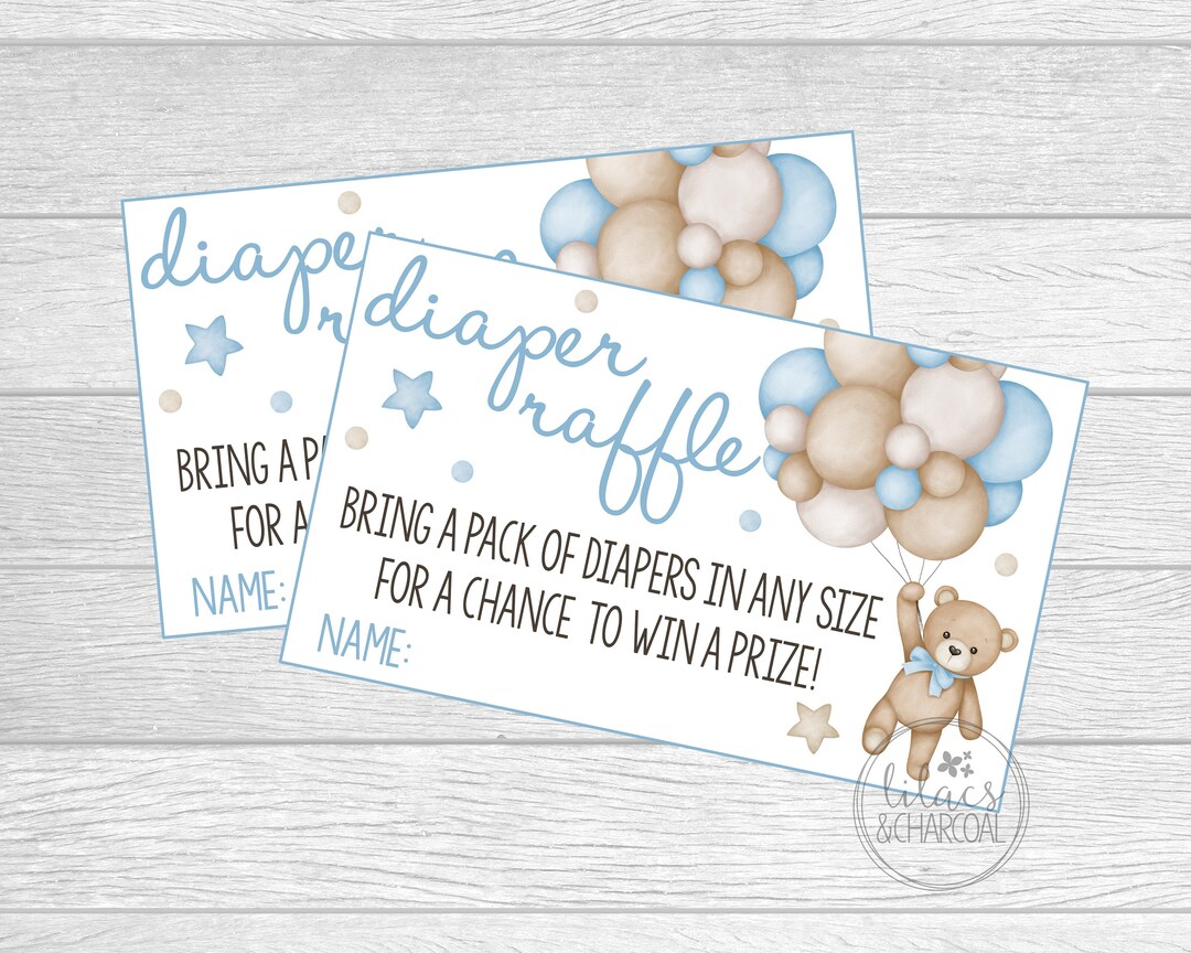 Printable Diaper Raffle Cards for Teddy Bear Baby Shower. Instant ...