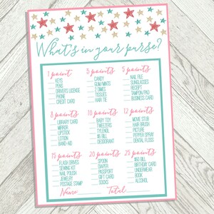What&#39;s In Your Purse? Game For Twinkle Twinkle Little Star Baby Shower or Sprinkle. Instant Digital Download.