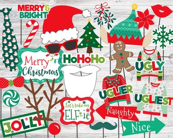 PRINTABLE Christmas Photo Booth Props. Printable Photo Props for Christmas Party. Instant Digital Download. Holiday Ugly Sweater Party Props