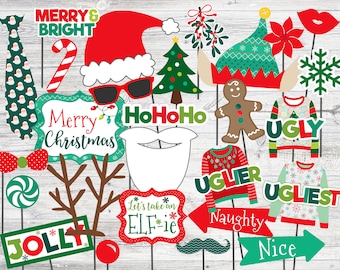 PRINTABLE Christmas Photo Booth Props. Printable Photo Props for Christmas Party. Instant Digital Download. Holiday Ugly Sweater Party Props