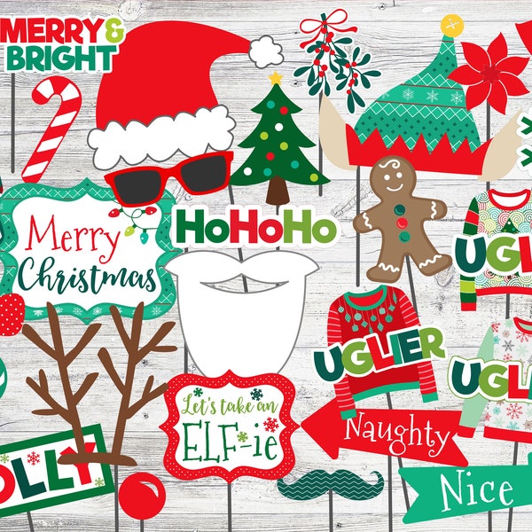 PRINTABLE Christmas Photo Booth Props. Printable Photo Props for Christmas Party. Instant Digital Download. Holiday Ugly Sweater Party Props