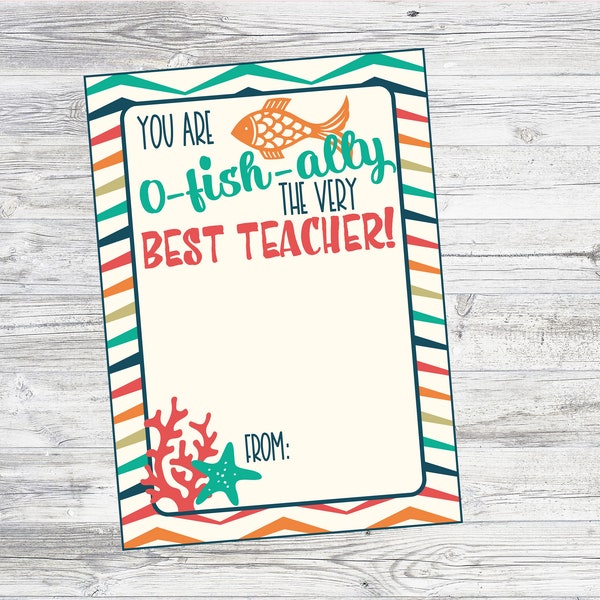 Printable O-Fish-Ally the Best Teacher Gift Card Holder for Beach or Seafood Restaurant Gift Cards. Instant Digital Download File.