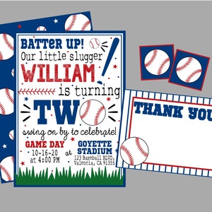 Baseball Birthday Party Invitation. Little Slugger Birthday Invitation. Red & Blue Baseball Personalized/Printable/Digital Invitation.