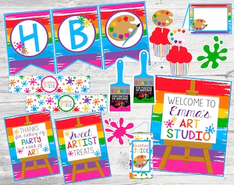 Printable Art Party Decoration Package. Art Studio, Painting Party. Instant Digital Download Files.