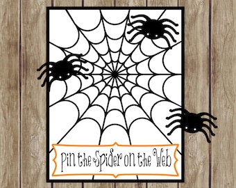 Pin The Spider On The Web Halloween Party Game. Poster Sizes 11x14 and 16x20. Instant Digital Download. PRINTABLE Halloween game