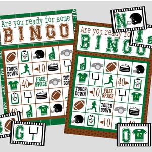 Printable Football Bingo Set. 12 Game Card Set for Football Party, Birthday or the Big Game. Instant Digital Download.