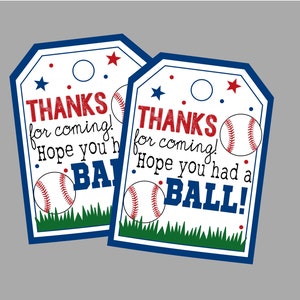 Etiqueta imprimible para fiesta de cumpleaños de béisbol. ¡Gracias por venir! Espero que te hayas divertido. Etiqueta para fiesta de béisbol. Descarga digital instantánea.