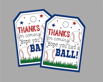 Printable Baseball Birthday Party Favor Tag. Thanks for Coming! Hope You Had A Ball. Baseball Party Tag. Instant Digital Download.