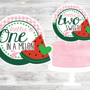 Printable Watermelon Cake Topper. Personalized Cake Topper for Watermelon, Summer, Fruit, One In A Melon Party. Digital File Printable.