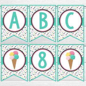 Printable Ice Cream Birthday Banner. Incl. Full Alphabet, Happy Birthday, Ice Cream Bar. Instant Digital Download. Ice Cream Sprinkle Banner