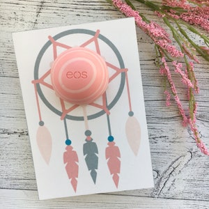 Dreamcatcher Lippenbalsam Karte für Tribal Baby Shower. Abenteuer wartet. Lippenbalsam Favor Card. Sofortiger digitaler Download. Rosa, Grau, Türkis.
