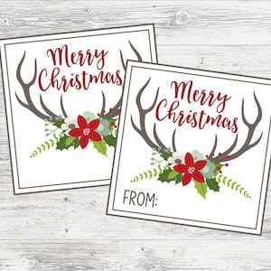 Rustic Antler Christmas Tags. Printable Christmas Tags. Instant Digital Download