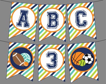 Sports Party Banner. Printable Sports Banner for Sports Birthday Party Baby  Shower Team Party. Full Alphabet Numbers Happy Birthday All Star