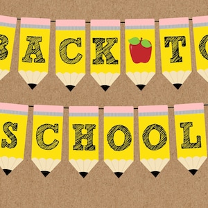 Back to School Pencil Banner. FULL ALPHABET, Instant Digital Download. Perfect for Teachers, Classroom, Back to School Party