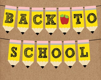 Back to School Pencil Banner. FULL ALPHABET, Instant Digital Download. Perfect for Teachers, Classroom, Back to School Party