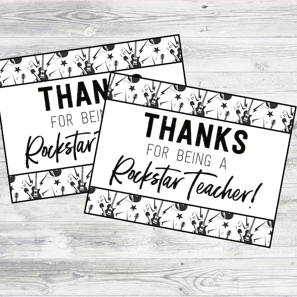 Printable Thanks For Being A Rockstar Teacher Tag. Teacher Appreciation Tag For Music, Rock, Themed gifts. Instant Digital Download Files.