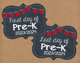 Pre-K First Day Of School Sign. Last Day, Back To School, Photo Prop. First and Last Day of School. Instant Digital Download. 2023-2024