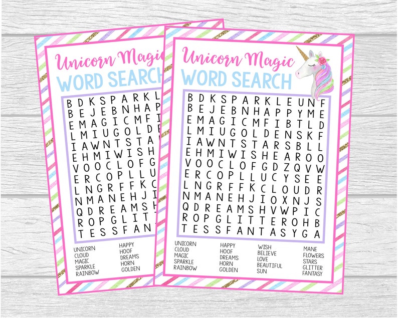 unicorn word search game printable word search instant