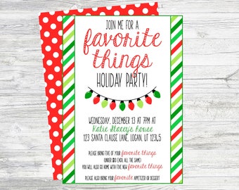 Favorite Things Holiday Party Invitation. Christmas Party Invitaiton. Printable Party Invitation.