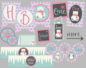 Winter Wonderland Party Paket. Eisbär, Winter One-Derland, Schneeflocken Party Paket. Sofortiger digitaler Download. Volles Party Paket.