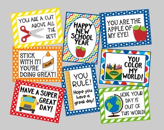 Back To School Lunch Box Notes. Printable School Lunch Nox Notes. Instant Digital Download