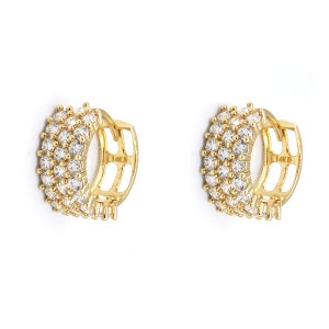 Huggies Earrings 14K Solid Gold Three Row Stones image 3