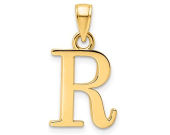 Solid Gold Initial Pendant Letter R