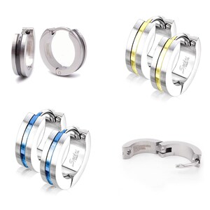 Hoop Earrings for Men with Multi Color Stripe in Stainless Steel
