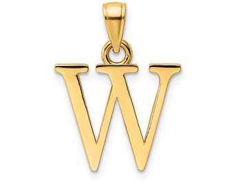 Solid Gold Initial Pendant Letter W