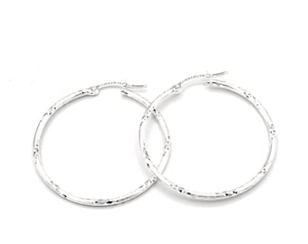 Faceted Hoop Earrings In Sterling Silver