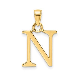 Solid Gold Initial Pendant Letter N