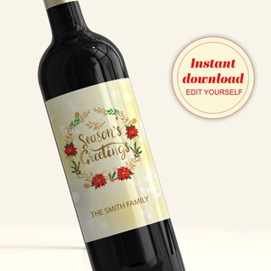 Christmas Holiday Wine Label Printable custom Personalized Wine Bottle Label, Christmas Gift, Instant Download holiday shop pdf download