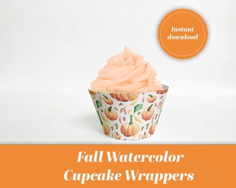 Aquarel pompoen cupcakepapiertjes: herfst Thanksgiving-feest (digitale download)