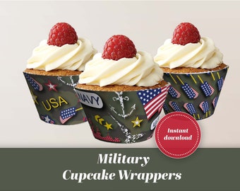 Militaire cupcakepapiertjes: patriottisch feestdecor (digitale download)