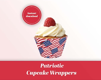 Cupcake-wikkels met Amerikaanse vlag: patriottisch feestdecor (digitale download)