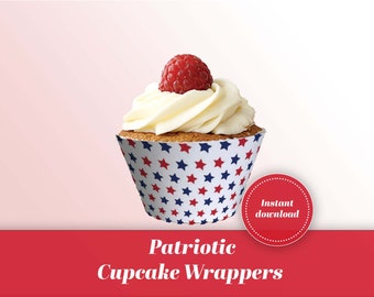 Patriottische cupcakepapiertjes: 4 juli-feestdecor (afdrukbaar pdf-bestand)