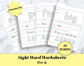 Sight Word Worksheets / Printable Sight Word Practice / Learn to Read / Sight Words Writing Practice/ Home School Worksheet/Dolch list Pre-k