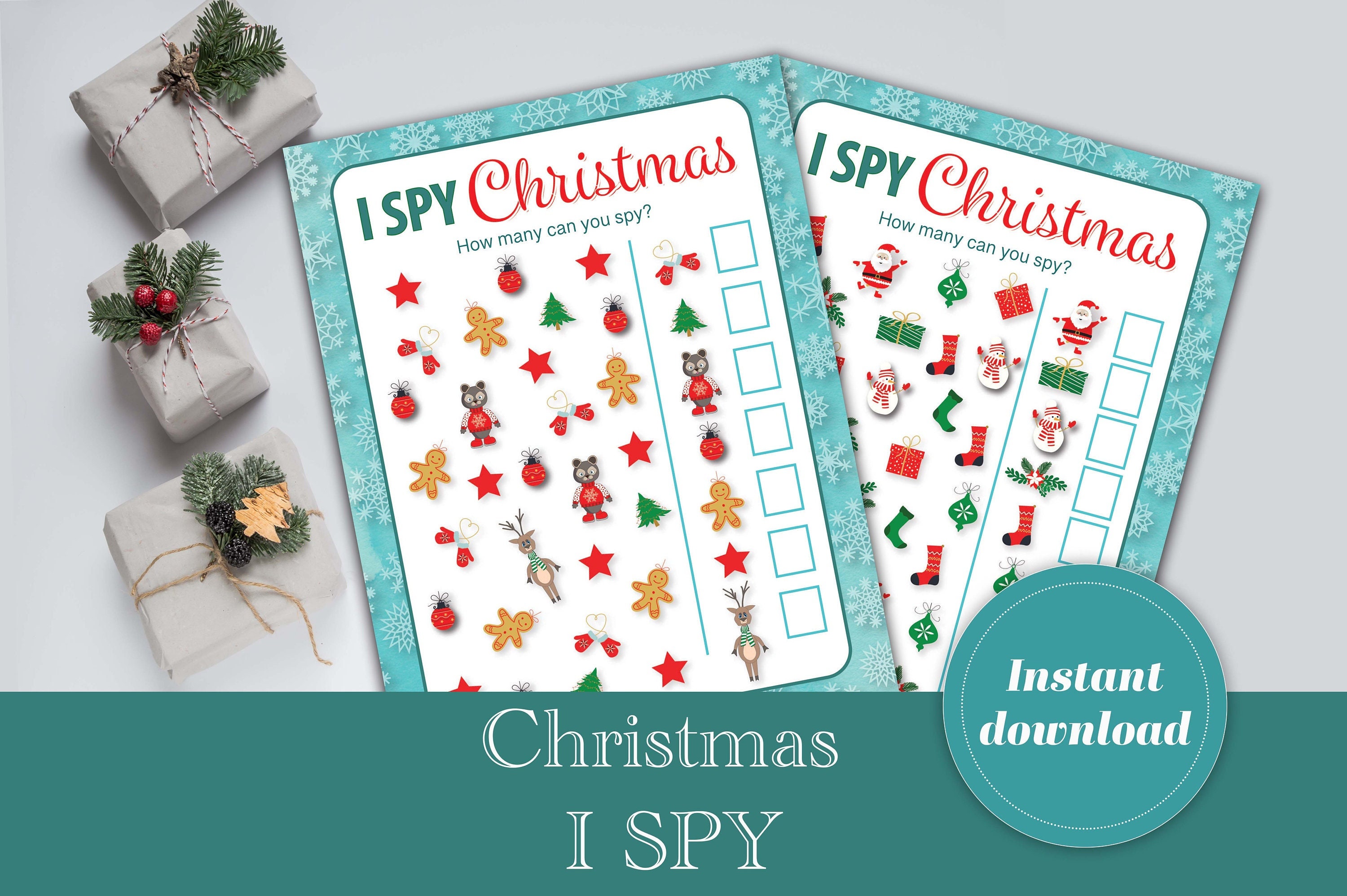 Christmas I Spy Printable Pages Kids Activities Children's Game Sheet ...