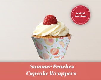 Perziken aquarel cupcake wrappers: printables zomerfeest (digitale download)