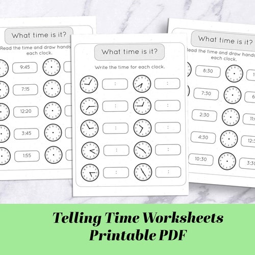 Telling time worksheets printable pdf /blank clock / Math workbook / Kids activities/ kindergarten, 1st, 2nd, 3rd grade Learning