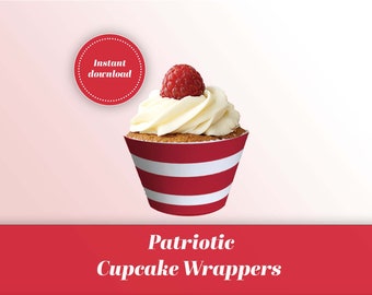 Patriottische cupcakepapiertjes: rode en witte strepen (pdf-patroon)