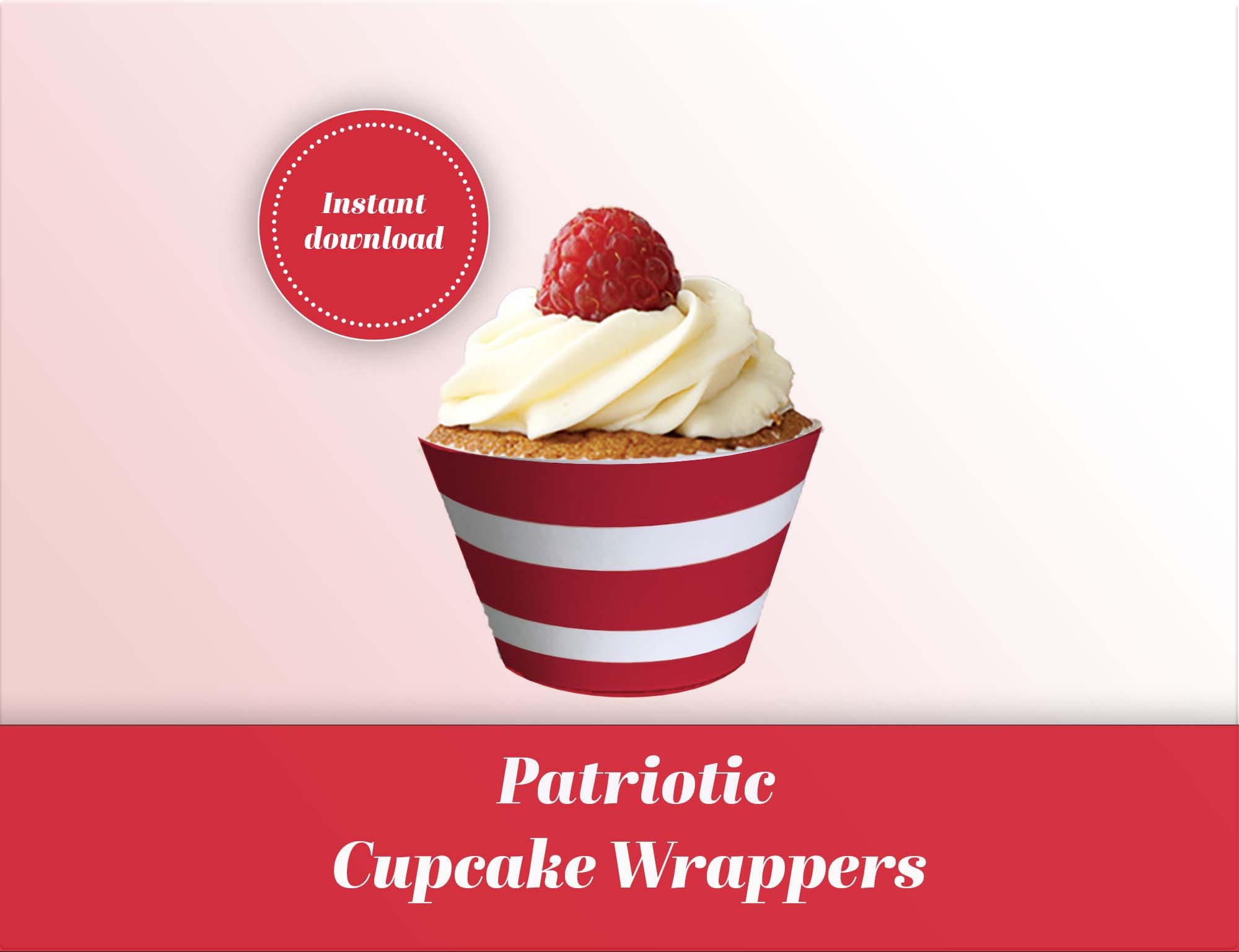 Independence Day Cupcake Wrappers printable Patriotic 4th of July party decor American flag white stars on blue USA Veterans